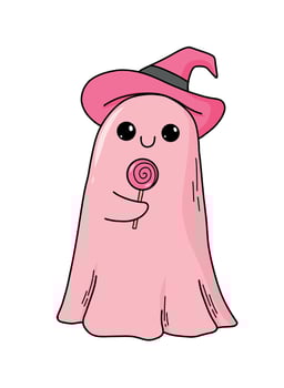 Pink ghost with lollipop and hat vector