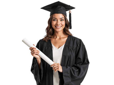 A woman in a graduation gown holding a diploma png
