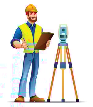 Surveyor with surveying equipment and clipboard vector