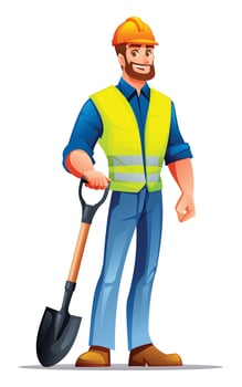 Cartoon construction worker holding a shovel vector