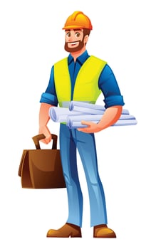 Construction worker with blueprints and briefcase vector