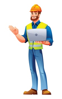 Construction worker with laptop vector