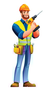 Construction worker with a drill vector