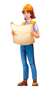 Construction worker with blueprint vector