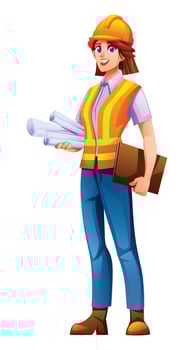 Cartoon construction worker holding plans vector