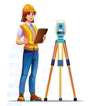 Female surveyor with surveying equipment vector