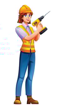 Cartoon construction worker with drill vector