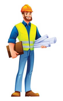 Construction worker with blueprints vector