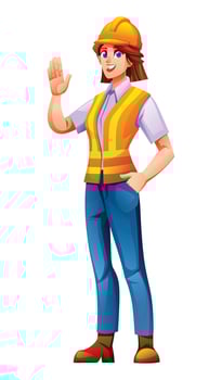 Waving animated construction worker vector
