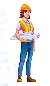Engineer with blueprints and safety gear vector
