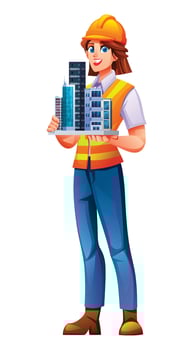 Construction worker with building model vector