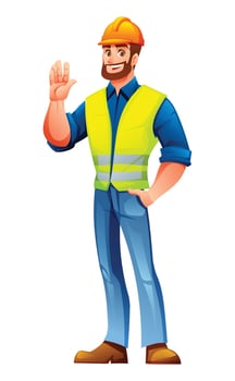 Cartoon construction worker waving hello vector