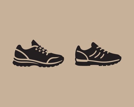 Two black athletic shoes side by side on a light brown background vector