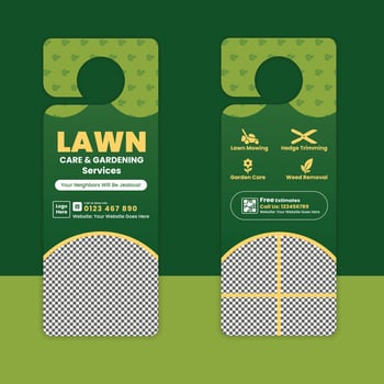 Lawn care and gardening service door hanger vector