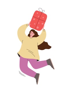 Girl jumping with a gift in hand vector