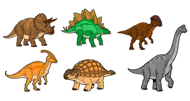herbivore dinosaurs pack, triceratops, stegosaurus, ankylosaurus illustration vector