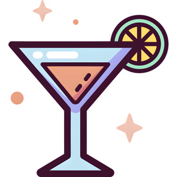 Vibrant cartoon style martini with lime garnish, sparkling celebration illustration for happy hour png