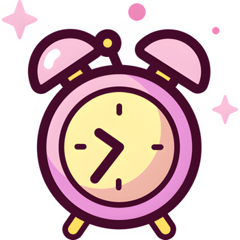 Cute pink alarm clock with stars for bedtime stories and dreamy mornings, children's illustration style png