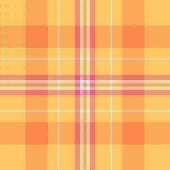 Throw check texture, short plaid tartan pattern. Wide seamless textile fabric background in amber and orange colors. vector