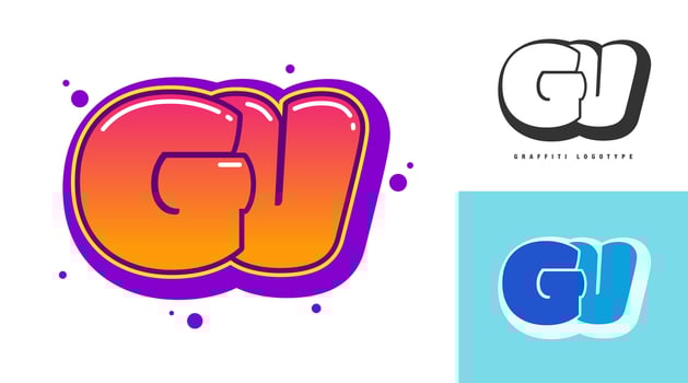 GV logo design for festival or party. Initial letter g and v in graffiti style. Creative modern lettering company name of font typography. Kids trendy logotype or identity. vector