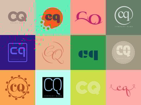 CQ logo . Letter c and q logotype. Set different classic serif lettering and modern bold text with design elements. Initial font typography. vector
