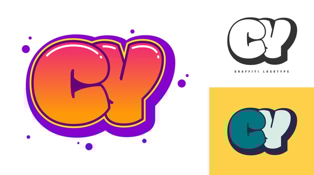 CY logo design for festival or party. Initial letter c and y in graffiti style. Creative modern lettering company name of font typography. Kids trendy logotype or identity. vector