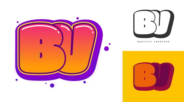 BV logo design for festival or party. Initial letter b and v in graffiti style. Creative modern lettering company name of font typography. Kids trendy logotype or identity. vector
