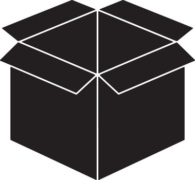 Mysterious Open Cardboard Box Icon A Simple, Intriguing Black and White Illustration of an Empty Package Against a White Background vector
