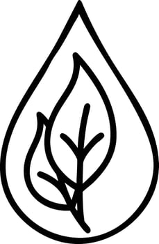 Black and White Line Art Icon of Leaf with Water Drop Minimal art for Nature, Eco, and Sustainability Concepts vector