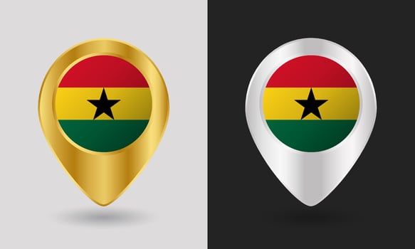 Ghana flag icons in gold and silver vector