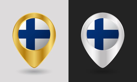 Finland flag pins in gold and silver vector