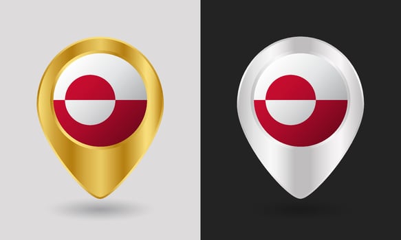 Greenland flag location pins in different colors vector
