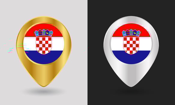 Gold and silver Croatian flag map pins vector