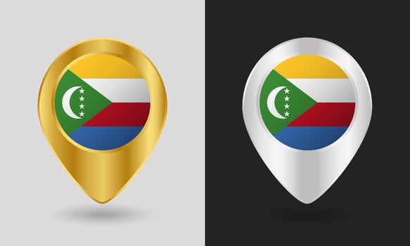 Comoros flag in gold and silver pins vector