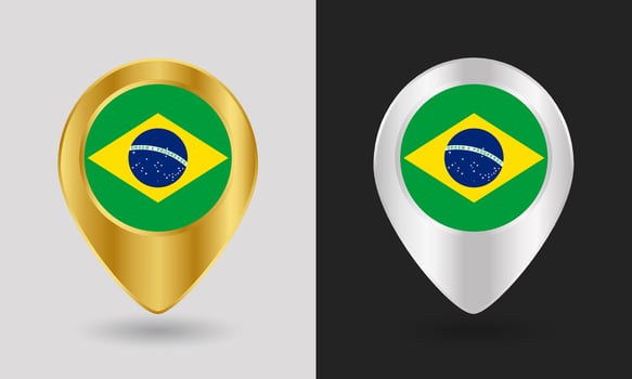 Brazil flag pins in gold and silver vector