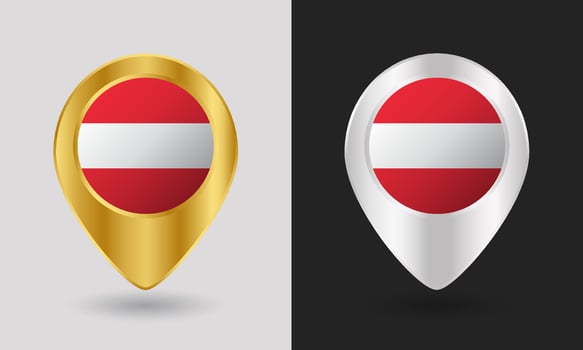 Austria flag markers in gold and silver vector