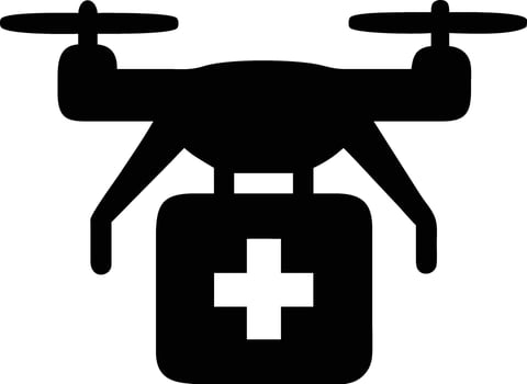 Black Silhouette Icon of Drone Carrying Medical Kit art Symbol for Modern Emergency Delivery and First Aid Logistics vector