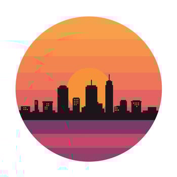A city skyline with the sun setting behind it vector