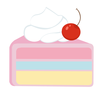 Layer cake slice with cherry topping, colorful bakery element png
