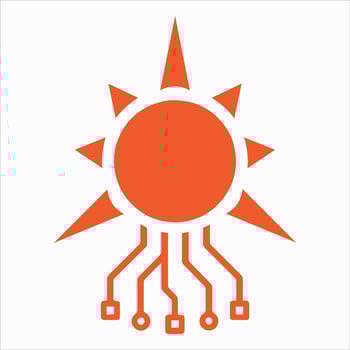 Digital sun icon with circuit board lines silhouette vector