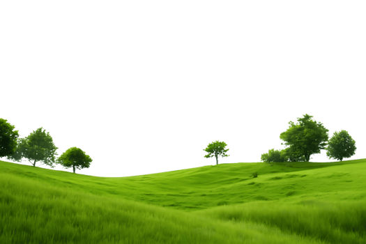 Green rolling hills with trees isolated on transparent background png