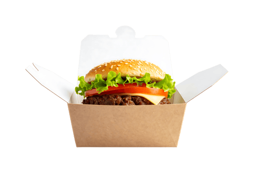 Burger in takeaway box isolated on transparent background png