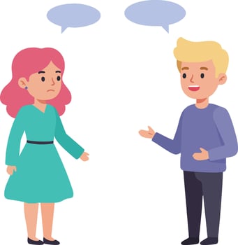 Young man and woman having conversation with speech bubbles in casual clothing illustration vector