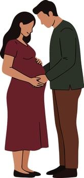 Pregnant woman and man touching belly loving family expecting baby illustration vector