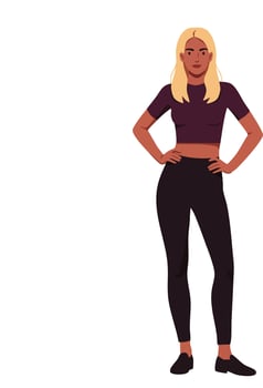 Confident standing young woman with blonde hair wearing black casual outfit illustration vector