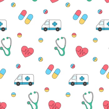 Medical seamless pattern. Cartoon medical pattern. vector