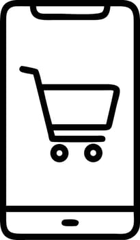 Black shopping cart icon on white smartphone screen simple outline shopping trolley icon mobile phone vector