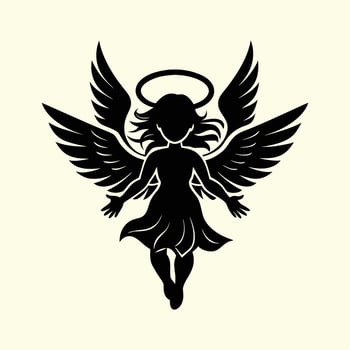 Angel silhouette with wings and halo isolated on white background vector