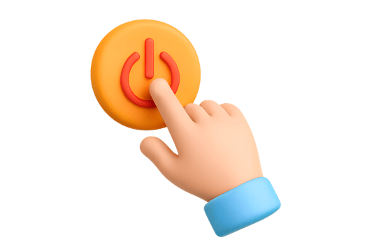 A hand pressing a button on an orange button png