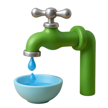 A green faucet with a blue bowl and a blue liquid png